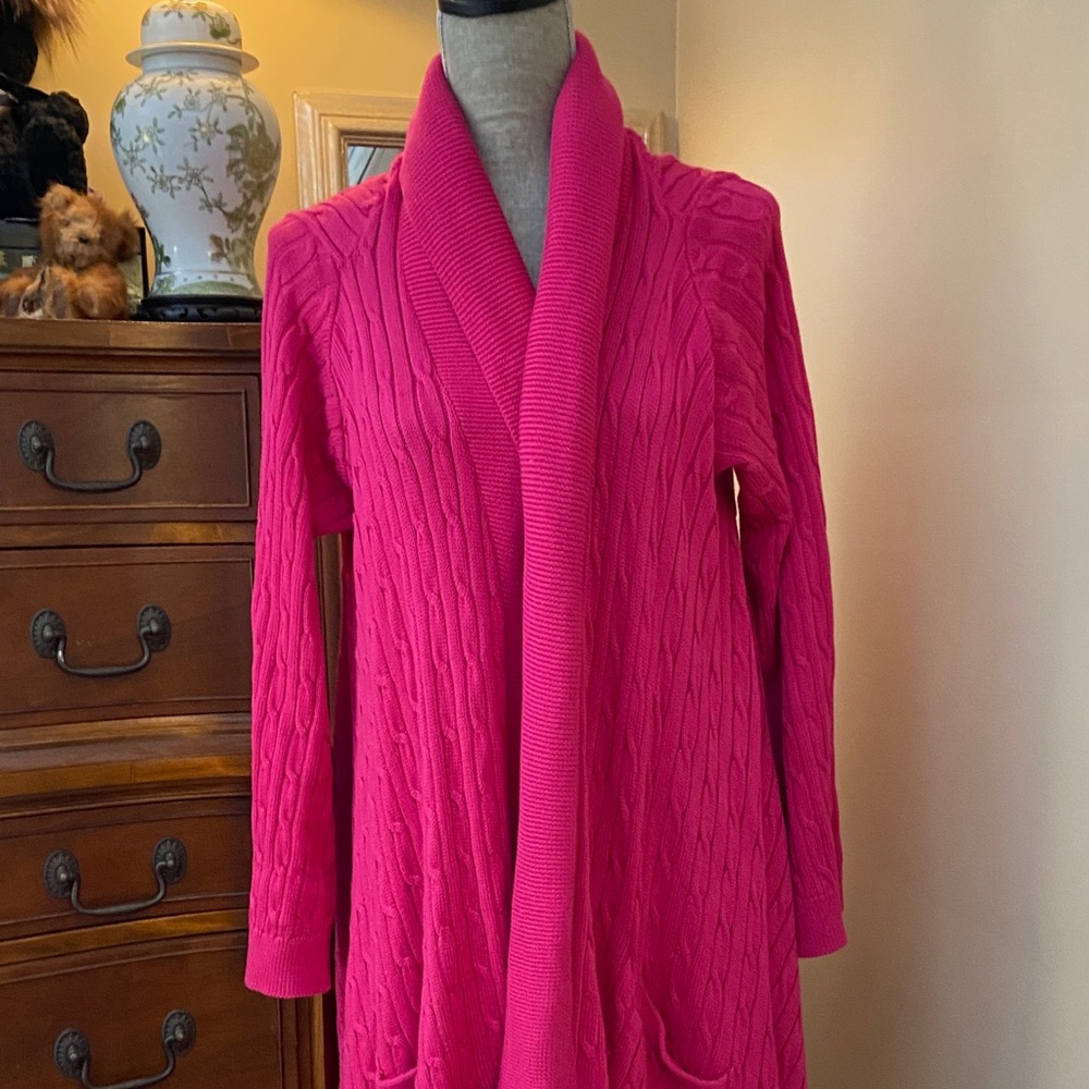 Ralph Lauren Sport Hot Pink waterfall heavy cotton sweater cardigan XL